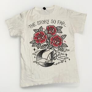 The Story So Far Band T-Shirt White Roses Graphic Small 17x24 Pop Punk Tour Tee